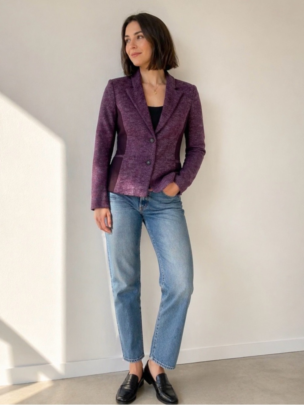 Cartonnier by Anthropologie Heathered Purple Tailored Knit Blazer US 6